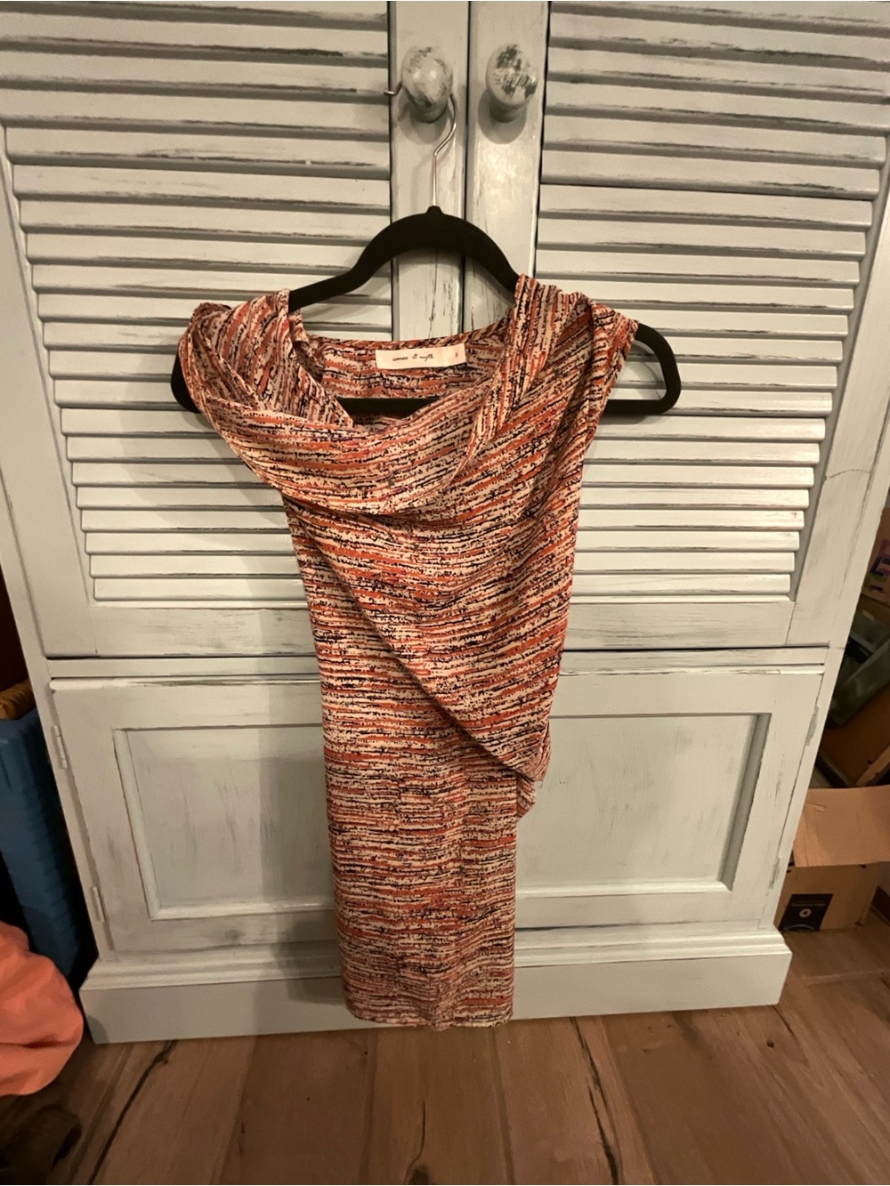 Women's Orange Multicolor Cowl Neck Tunic Top
